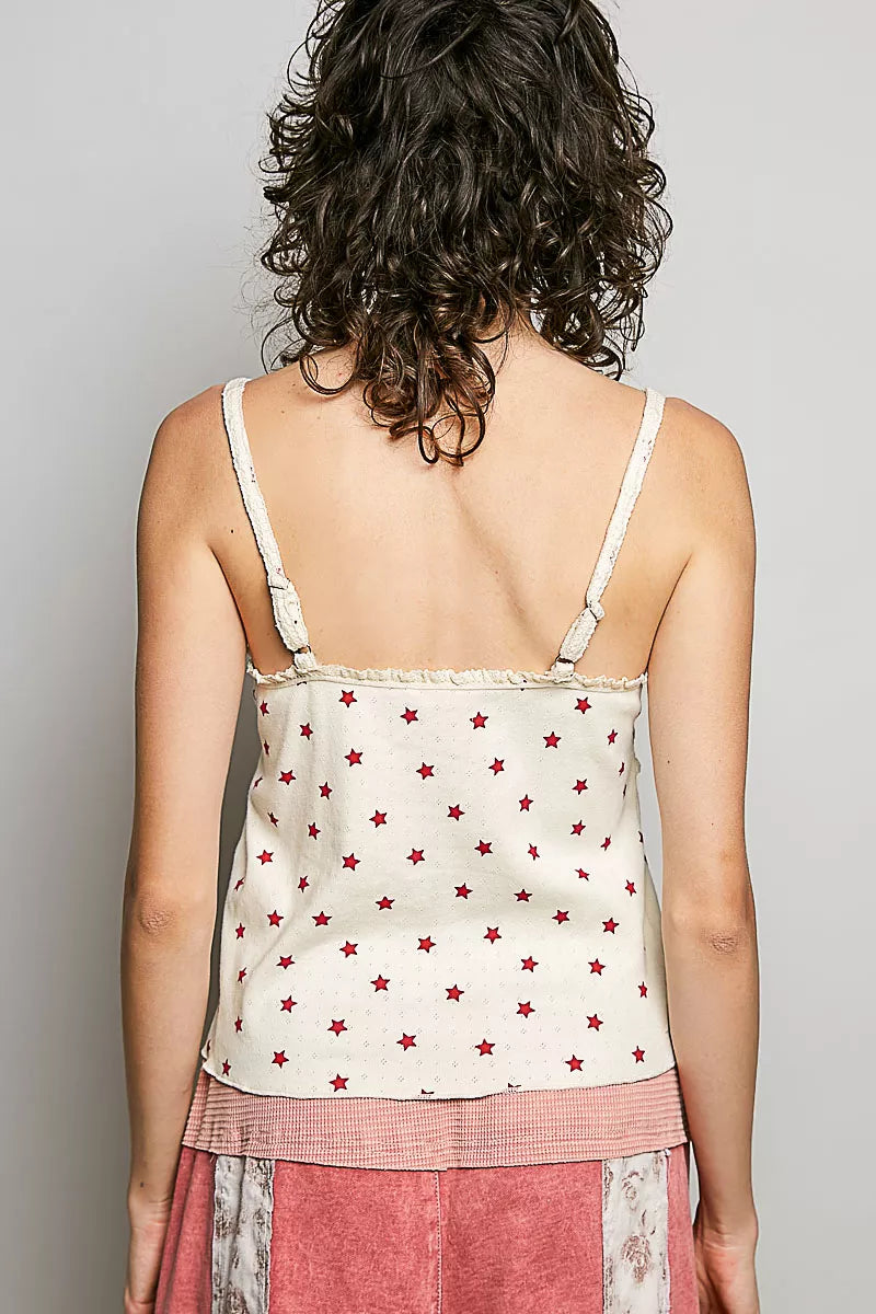 POL Star Printed Lightweight Ribbed Knit Cami - Glamourous Grace