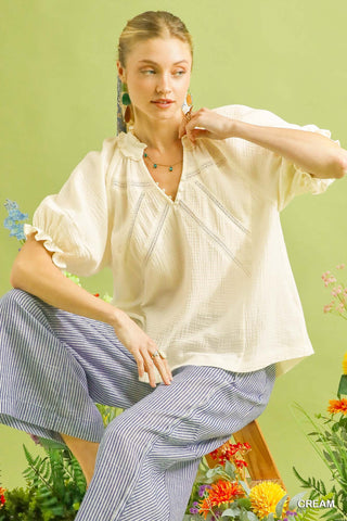 Umgee Cotton Gauze Ruffle Top - Glamourous Grace