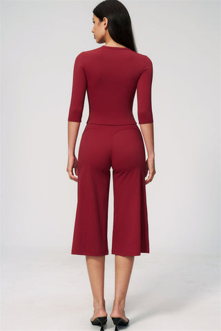 The Natalia Half-Sleeve Top Wide-Leg Crop 2-Piece Set