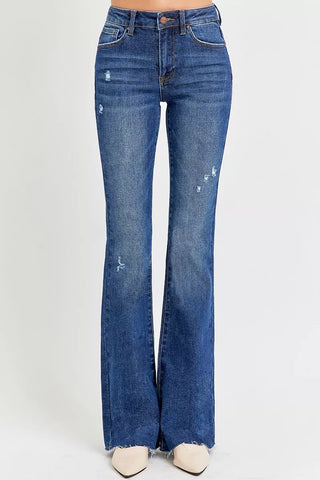 RISEN Distressed Mid Rise Flare Jeans
