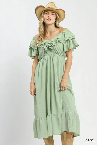 Umgee Textured Ruffle Midi Dress - Glamourous Grace