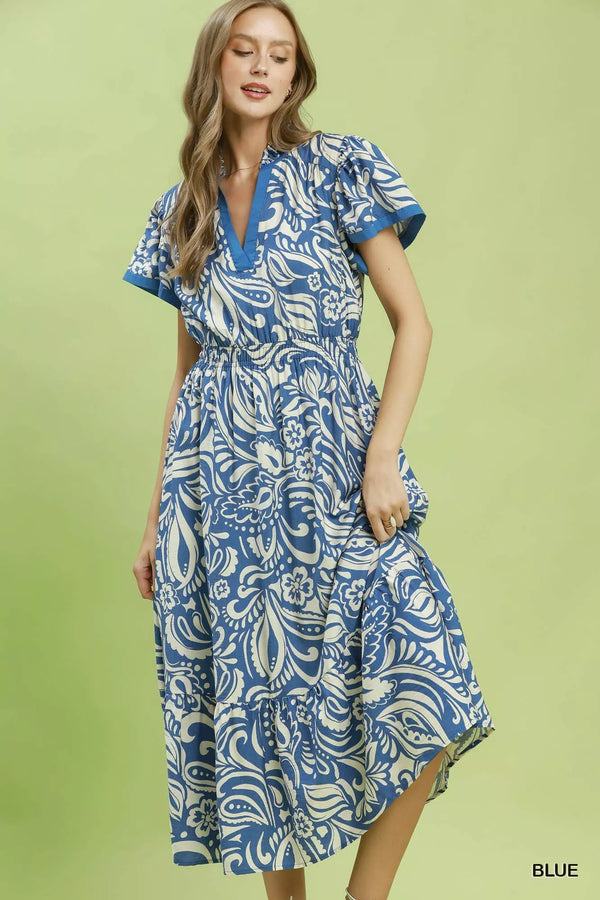 Umgee Paisley Print Midi Dress with Side Pockets - Glamourous Grace