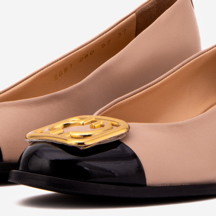 The Selene Beige & Black Leather Wedge Heel Women Shoe - Glamourous Grace