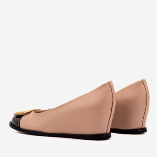 The Selene Beige & Black Leather Wedge Heel Women Shoe - Glamourous Grace
