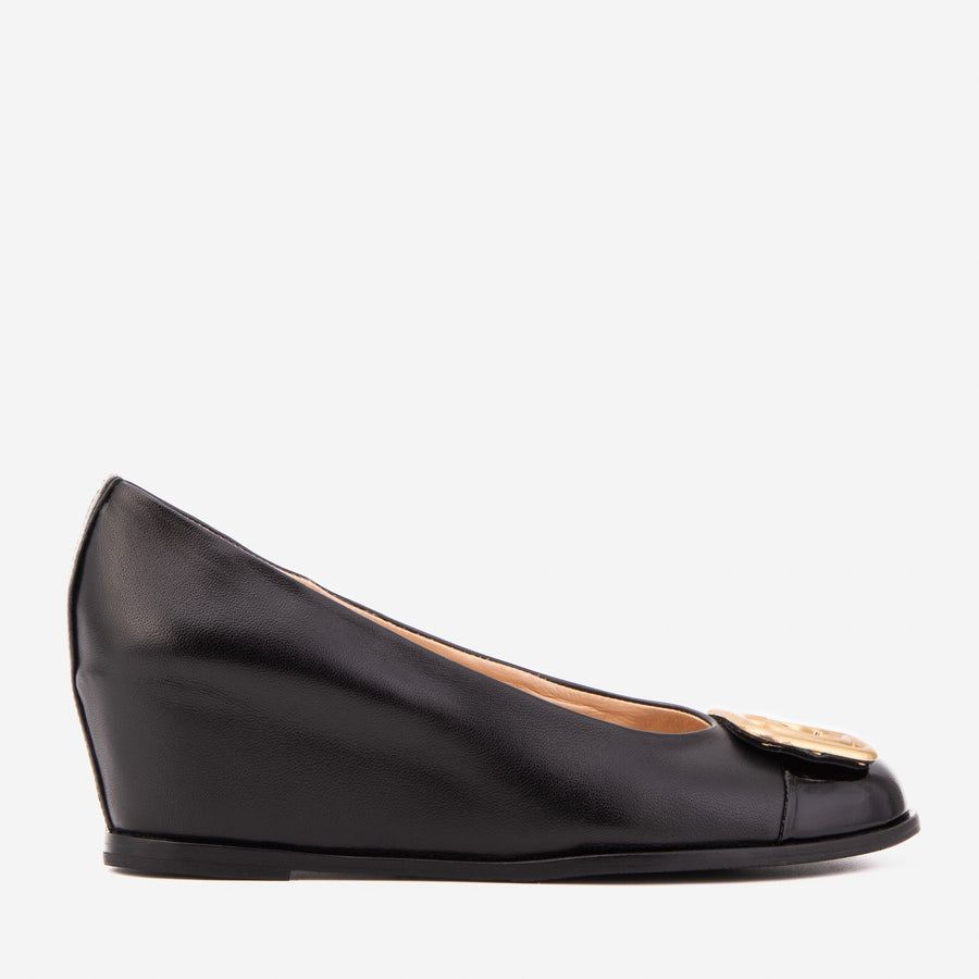 The Selene Black Leather Wedge Heel Women Shoe - Glamourous Grace