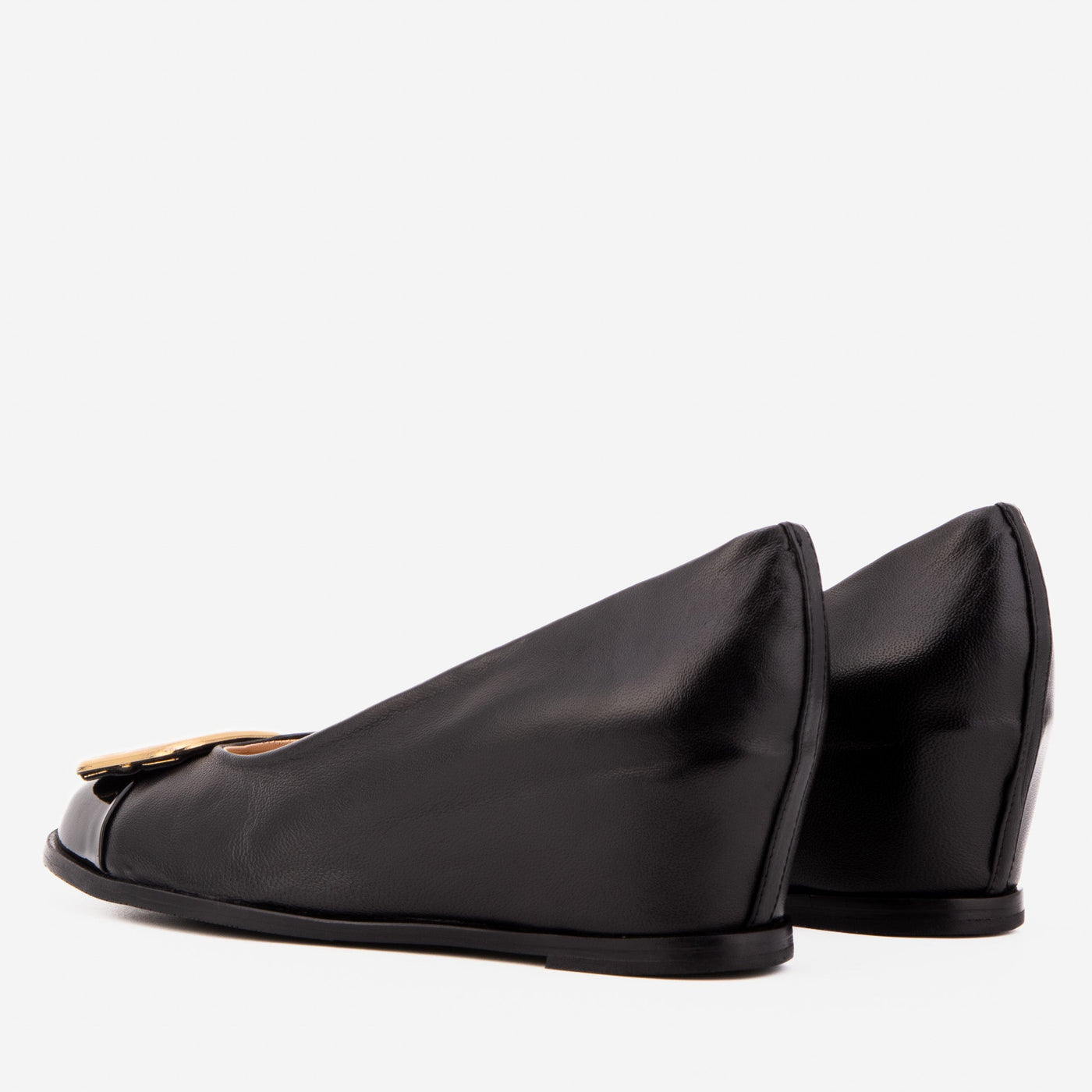 The Selene Black Leather Wedge Heel Women Shoe - Glamourous Grace