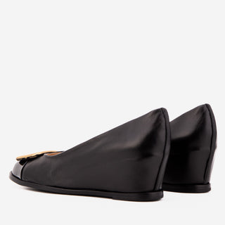 The Selene Black Leather Wedge Heel Women Shoe - Glamourous Grace
