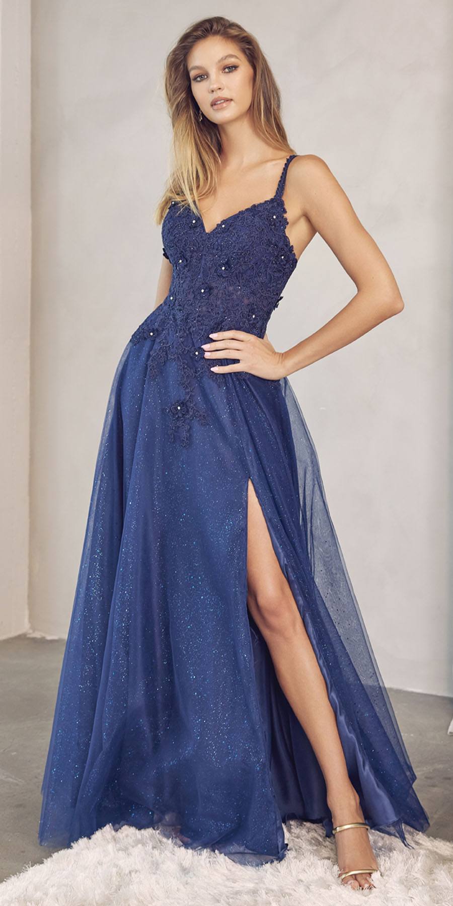 Juliet 283 3D Flowers Embroidered Tulle Glitter Skirt High Slit - Glamourous Grace
