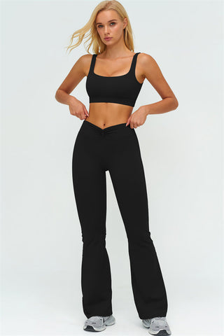 The Lushness V-Back Sports Bra Flared Leggings 2-Piece Set