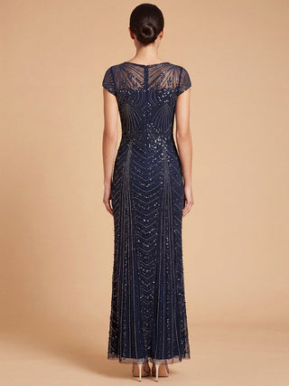Lara Beaded Cap Sleeve Sheath Gown | 28829