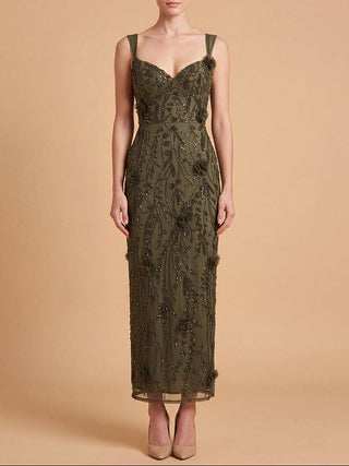 Lara Beaded Midi Dress with 3-D Florals | 28830