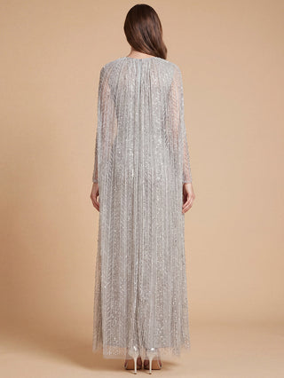 High Neck Linear Beaded Dress with Long Cape |  28837