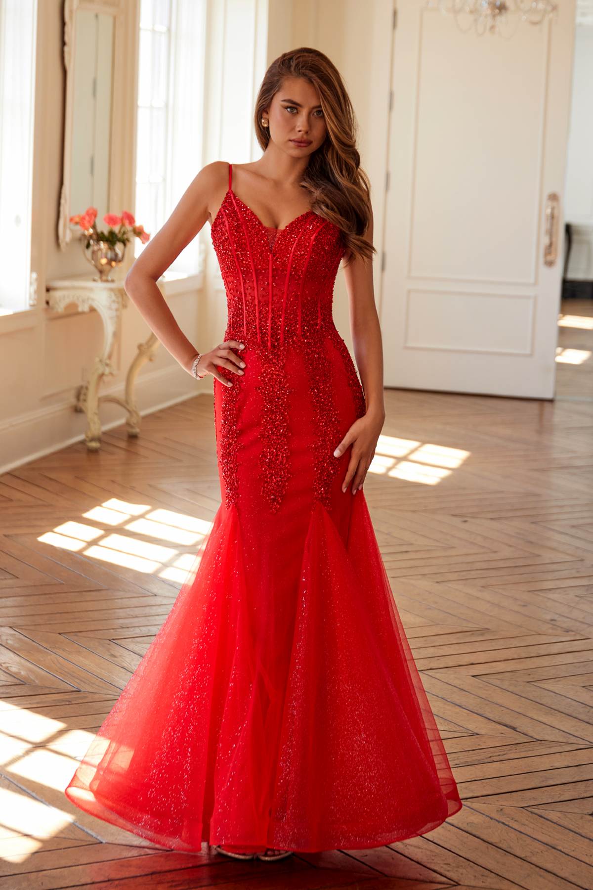 Juliet JT2883C Embellished Fitted Corset Mermaid Gown - Glamourous Grace