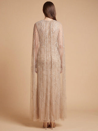 High Neck Beaded Dress with Long Cape |  28840