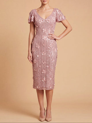 3D Floral Embellished Midi Dress with Cape Sleeves | 28851