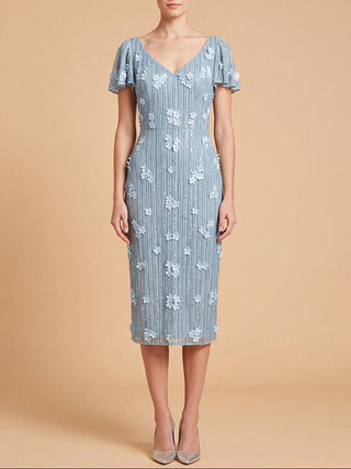 3D Floral Embellished Midi Dress with Cape Sleeves | 28851