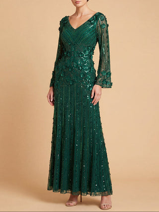 3D Floral Embellished Long Sleeve Gown | 28854