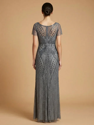 Lara 28856 - Beaded Flutter Sleeve Gown - Glamourous Grace