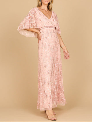 Beaded Gown with Half Cape - Glamourous Grace