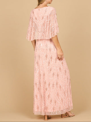 Beaded Gown with Half Cape - Glamourous Grace