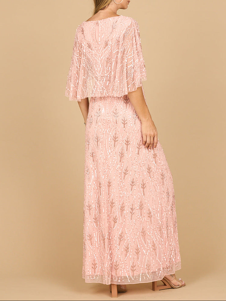 Beaded Gown with Half Cape - Glamourous Grace