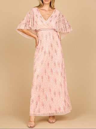 Beaded Gown with Half Cape - Glamourous Grace
