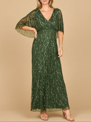 Beaded Gown with Half Cape - Glamourous Grace