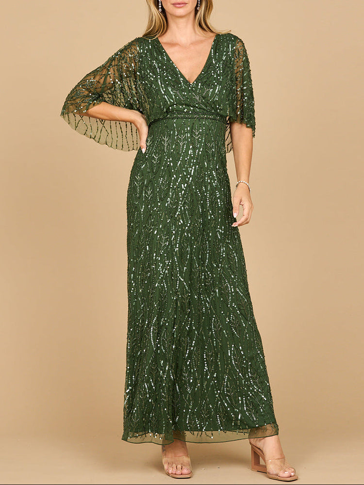 Beaded Gown with Half Cape - Glamourous Grace