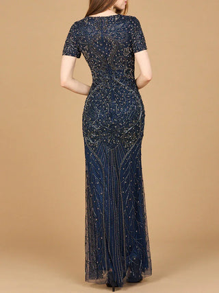 Short Sleeve Sheath Beaded Gown - Glamourous Grace