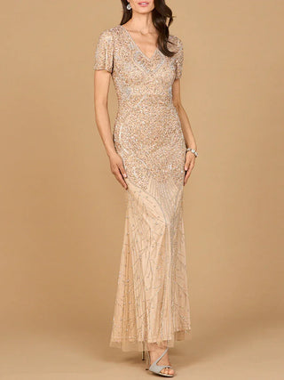 Short Sleeve Sheath Beaded Gown - Glamourous Grace