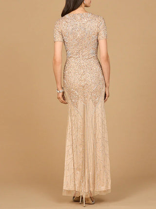 Short Sleeve Sheath Beaded Gown - Glamourous Grace