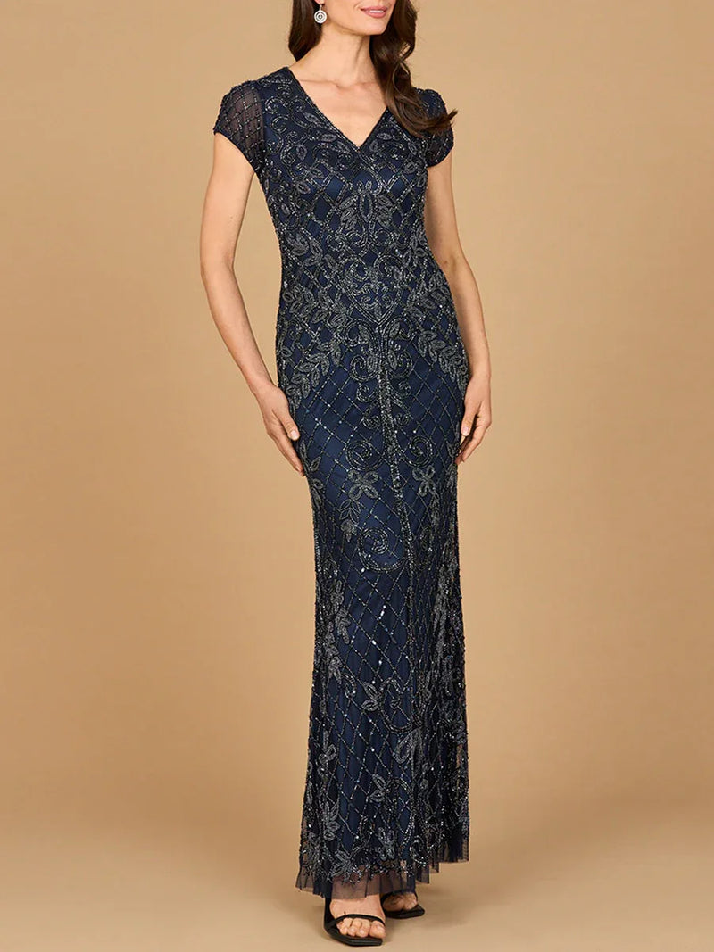 Cap Sleeve Mermaid Beaded Gown - Glamourous Grace