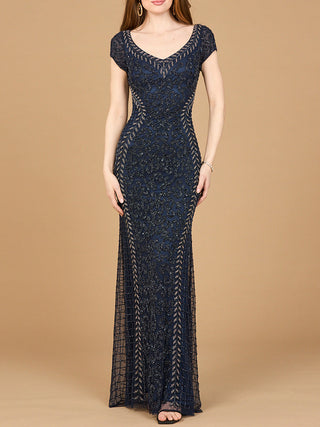 Beaded Mermaid Cap Sleeve Gown - Glamourous Grace