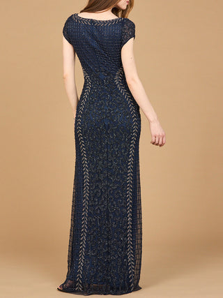 Beaded Mermaid Cap Sleeve Gown - Glamourous Grace