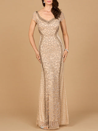 Beaded Mermaid Cap Sleeve Gown - Glamourous Grace