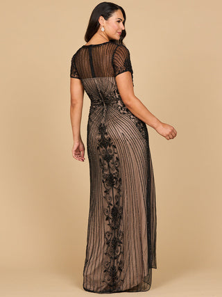 Beaded Cap Sleeve Illusion Plunge Gown | Lara 28869 - Glamourous Grace
