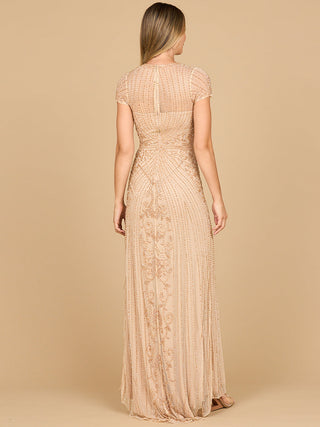 Beaded Cap Sleeve Illusion Plunge Gown | Lara 28869 - Glamourous Grace