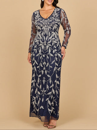 Lara 28870-  Long Sleeve Contrast Beaded Gown - Glamourous Grace