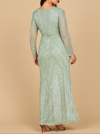 Lara 28875-  Long Sleeve Geometric Beaded Gown - Glamourous Grace