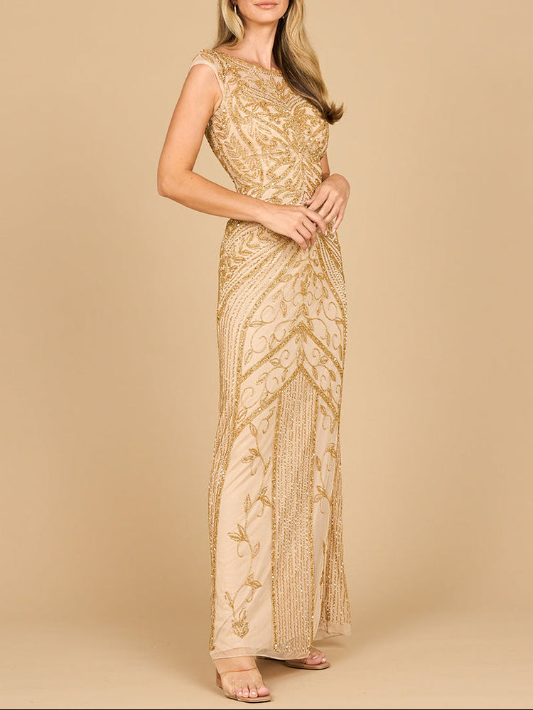 Beaded Cap Sleeve Sheath Gown | 28876 - Glamourous Grace