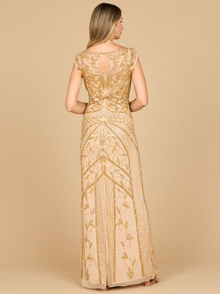 Lara 28876 - Beaded Cap Sleeve Sheath Gown - Glamourous Grace