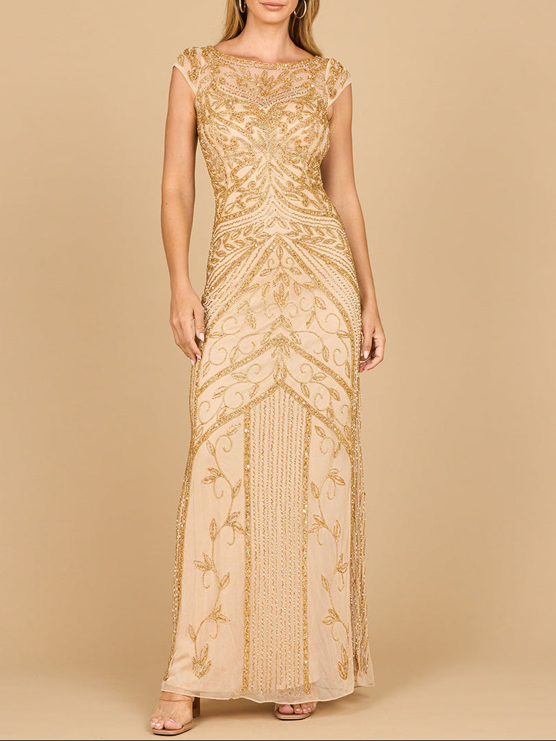 Beaded Cap Sleeve Sheath Gown | 28876 - Glamourous Grace