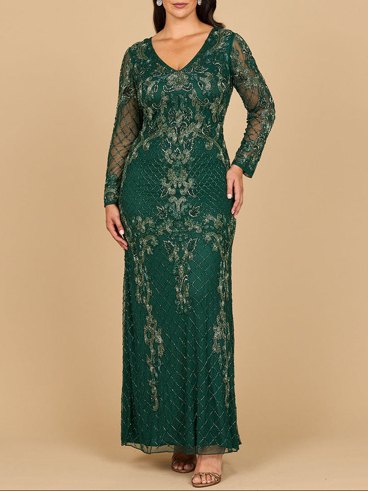 Long Sleeve Contrast Beaded Gown | 28877 - Glamourous Grace