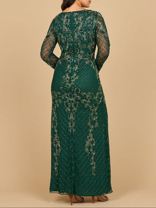Lara 28877-  Long Sleeve Contrast Beaded Gown - Glamourous Grace