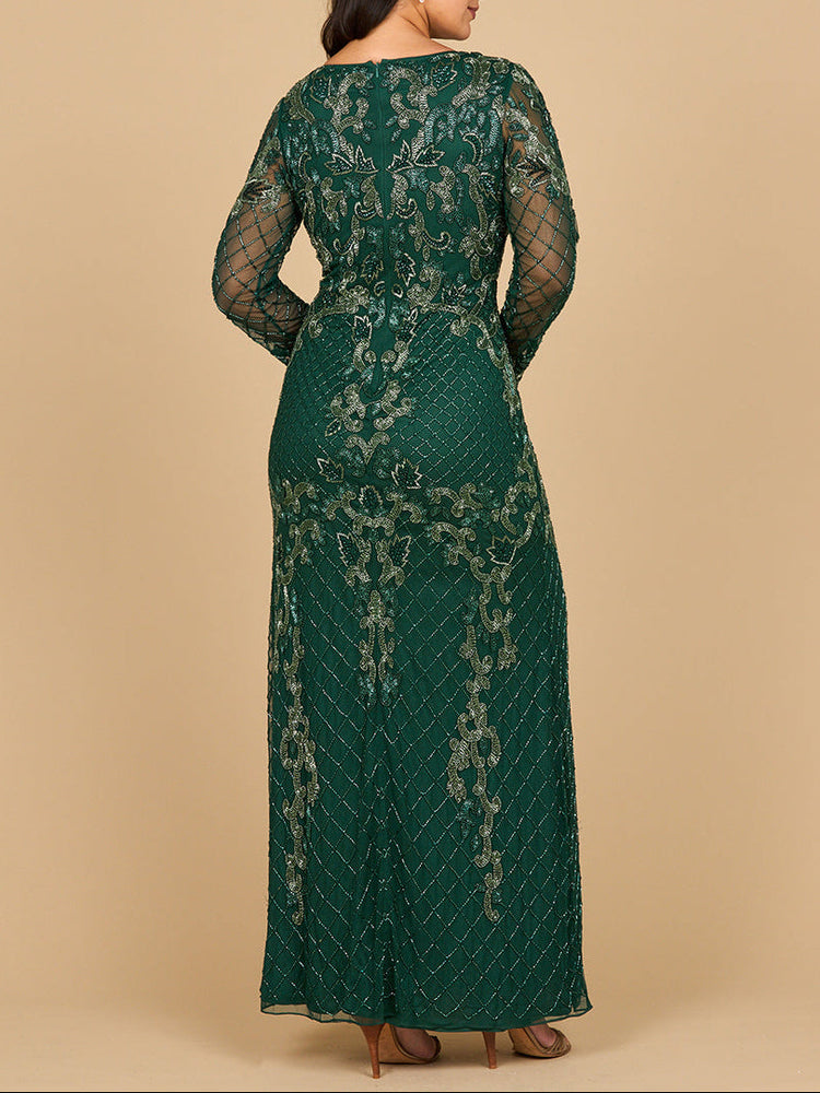 Lara 28877-  Long Sleeve Contrast Beaded Gown - Glamourous Grace