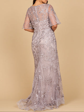 Lara 28880- Overskirt Lace Fitted V-Neck Gown with Cape Sleeves - Glamourous Grace