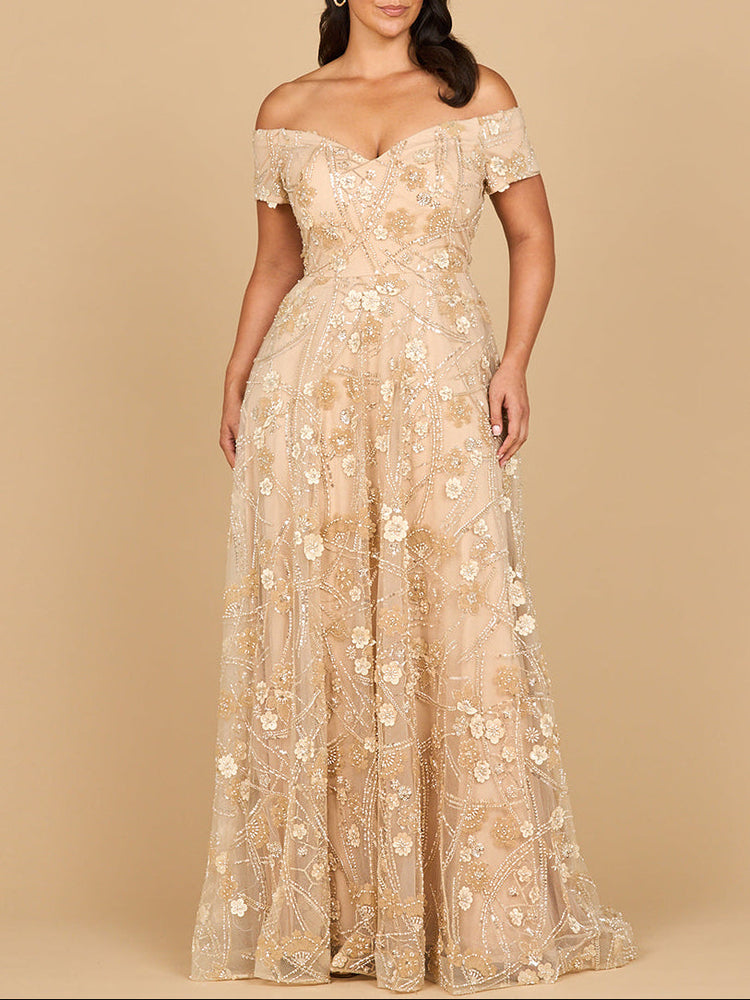 Off Shoulder A-Line Floral Gown | 28882 - Glamourous Grace