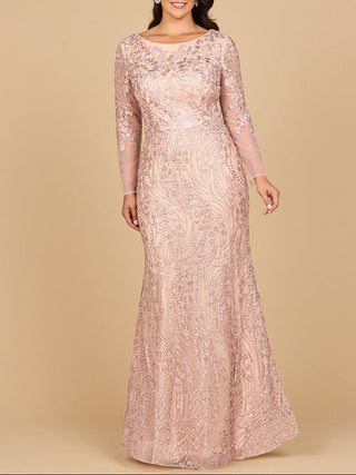 Long Sleeve Gown with Overskirt & Illusion Neckline - Glamourous Grace LLC