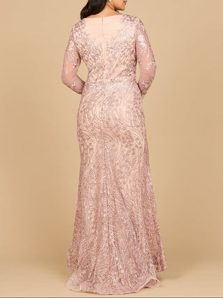 Long Sleeve Gown with Overskirt & Illusion Neckline - Glamourous Grace LLC