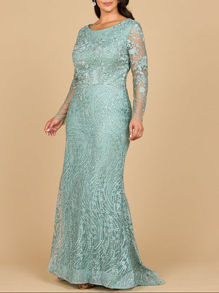Long Sleeve Gown with Overskirt & Illusion Neckline - Glamourous Grace LLC